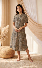 Base Cream Modal Zebra printed button work Flair Kurti
