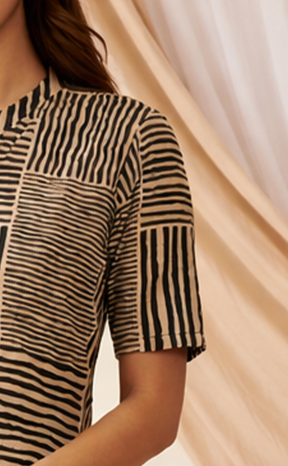 Base Cream Modal Zebra printed button work Flair Kurti