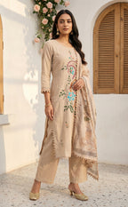 Chiku Roman Silk Thread work Brush paint Kurti Set with soft Dupatta