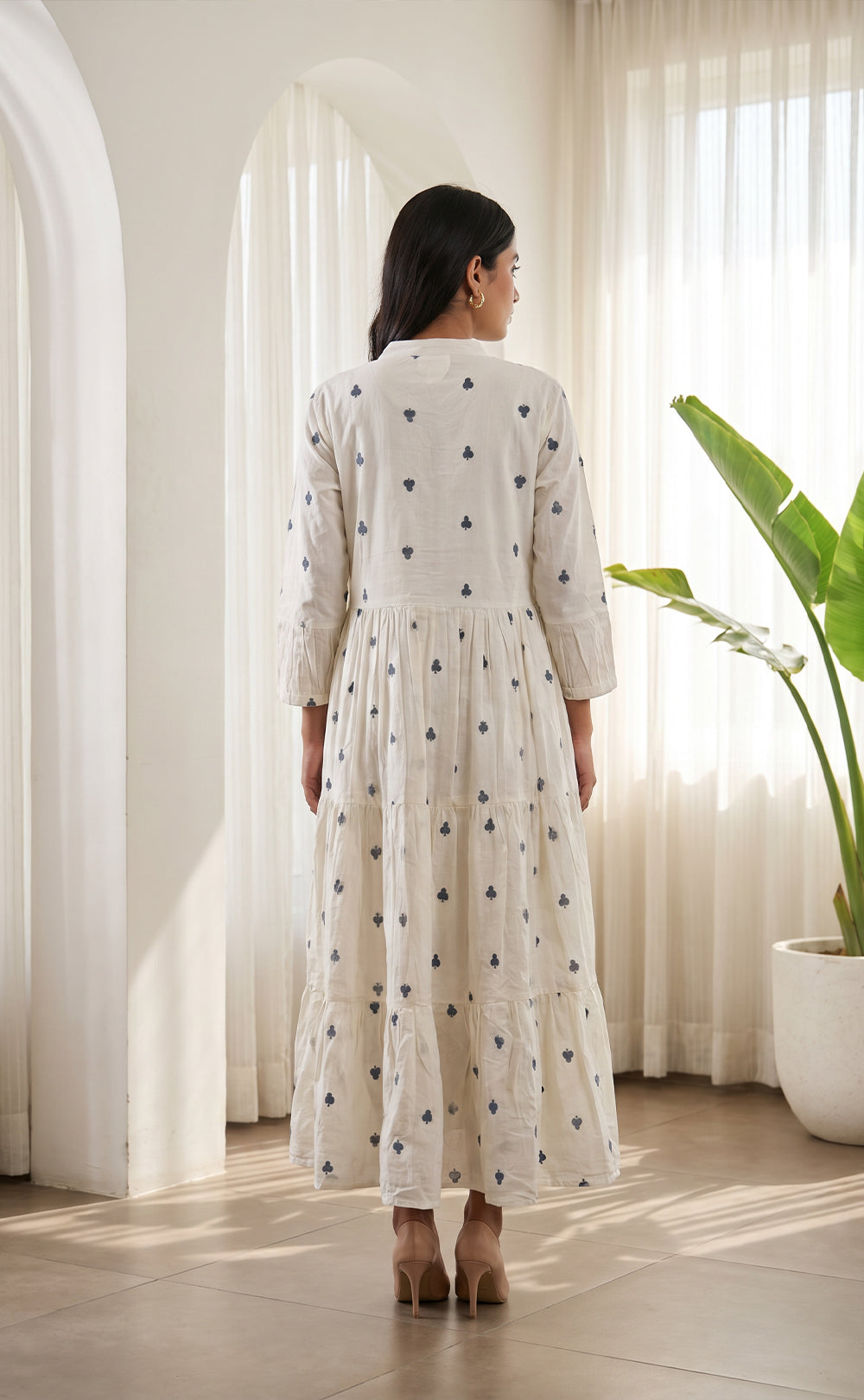 White Cotton Thread Buti Embroidery Flair Kurti