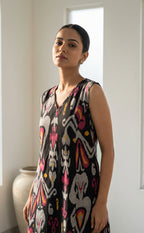 Black Cotton Digital Ikkat Print Co-ord Set
