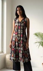 Black Cotton Digital Ikkat Print Co-ord Set
