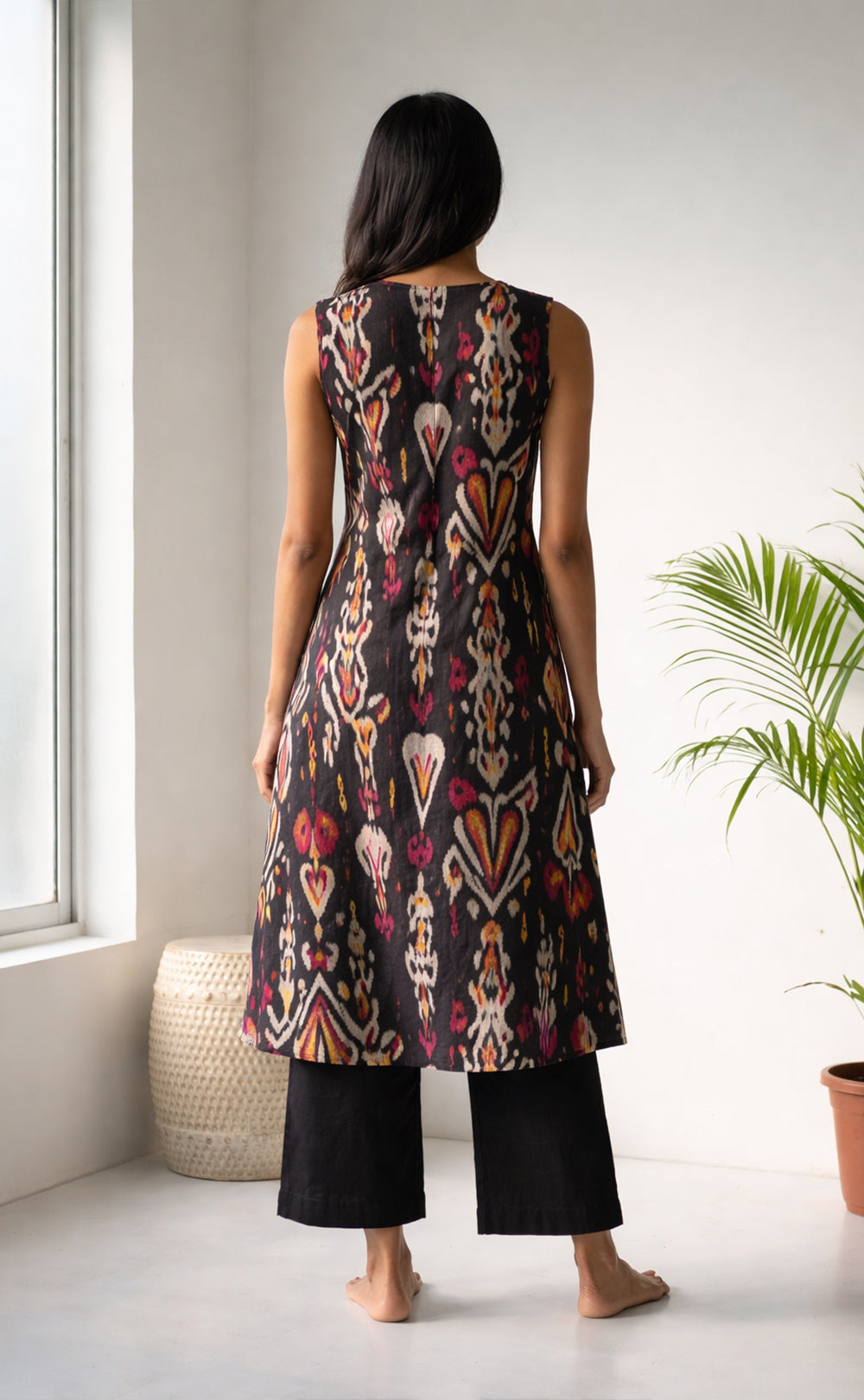 Black Cotton Digital Ikkat Print Co-ord Set
