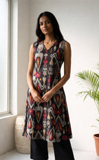 Black Cotton Digital Ikkat Print Co-ord Set
