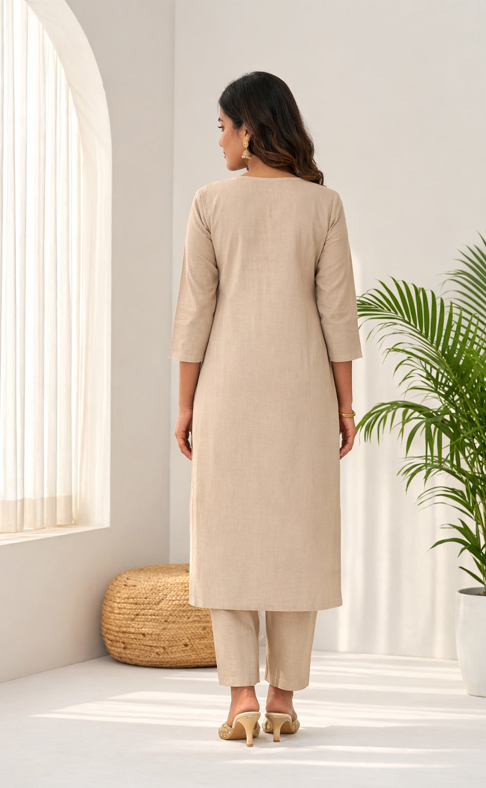 Base Cream Vartican all over thread work Co-ord Set