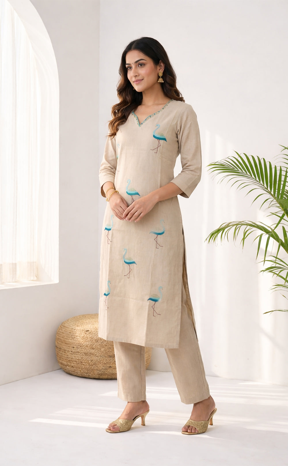 Base Cream Vartican all over thread work Co-ord Set