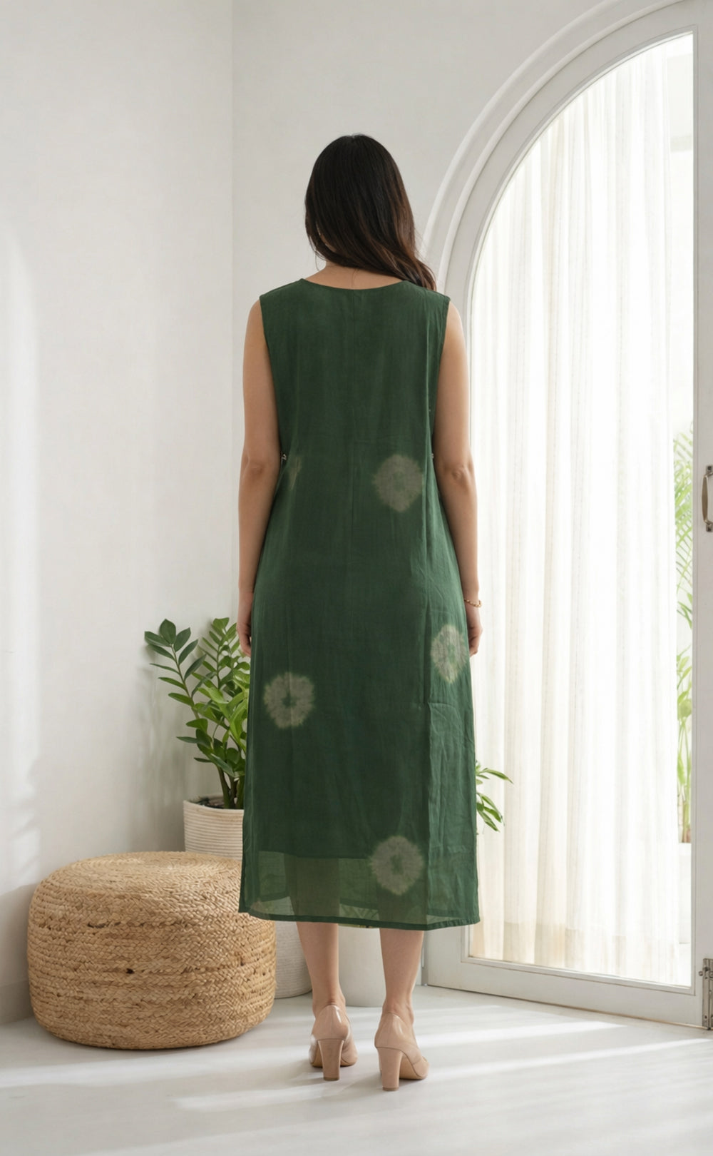 Green Georgette Shibori printed Straight Kurti
