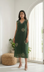 Green Georgette Shibori printed Straight Kurti