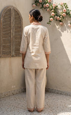 Half White Cotton Co-ord Set with Floral thread work