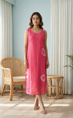 Pink Fancy Shibori printed Chamki work Straight Kurti