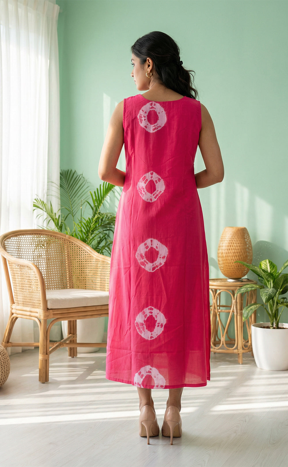 Pink Fancy Shibori printed Chamki work Straight Kurti