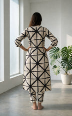 White Cotton Black Geometric Print Co-ord Set