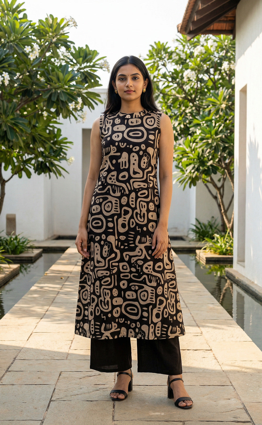 Black Cotton Abstract printed Co-ord Set