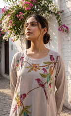 Grey Roman Silk Brush Paint Kurti Set