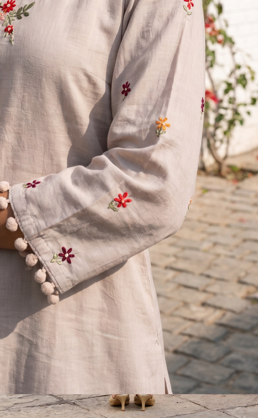 Grey Roman Silk Brush Paint Kurti Set