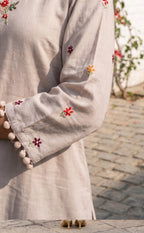 Grey Roman Silk Brush Paint Kurti Set