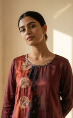 Maroon Silk Muslin Shibori print Indo Western Co-ord Set
