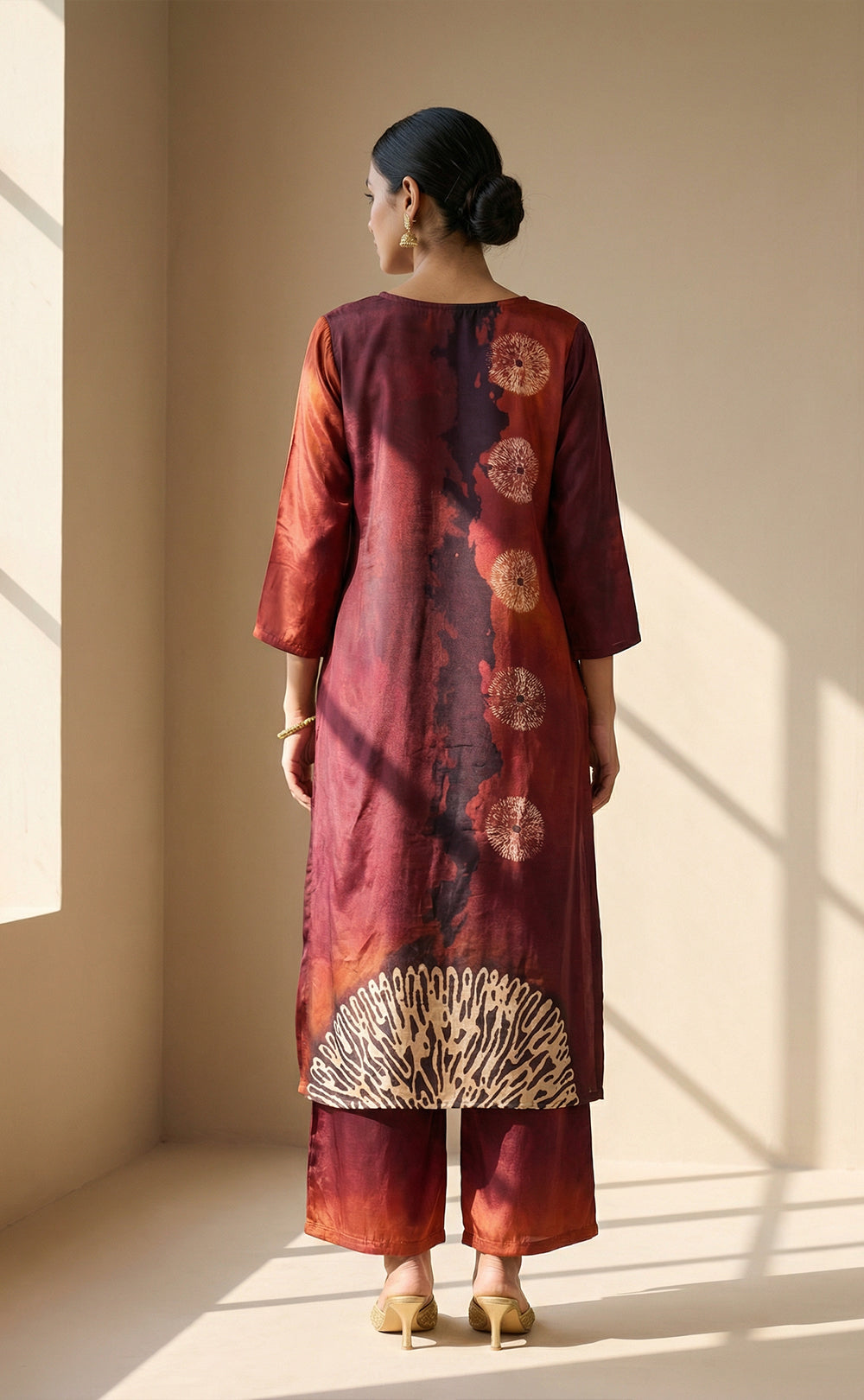 Maroon Silk Muslin Shibori print Indo Western Co-ord Set