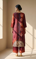 Maroon Silk Muslin Shibori print Indo Western Co-ord Set