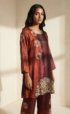 Maroon Silk Muslin Shibori print Indo Western Co-ord Set