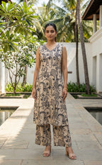 Cream Colour Cotton Face printed Co-ord Set