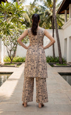 Cream Colour Cotton Face printed Co-ord Set