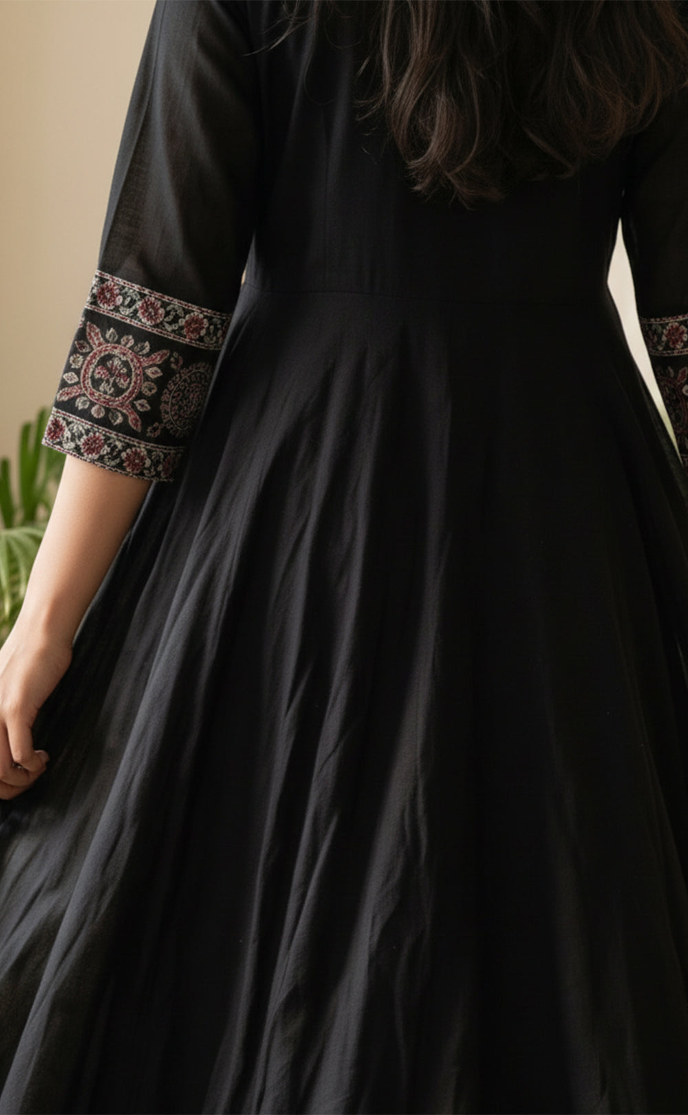 Black Cotton Ghera Kurti Set with Kanta neck work
