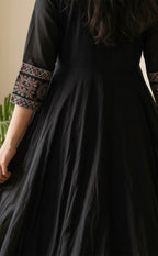 Black Cotton Ghera Kurti Set with Kanta neck work