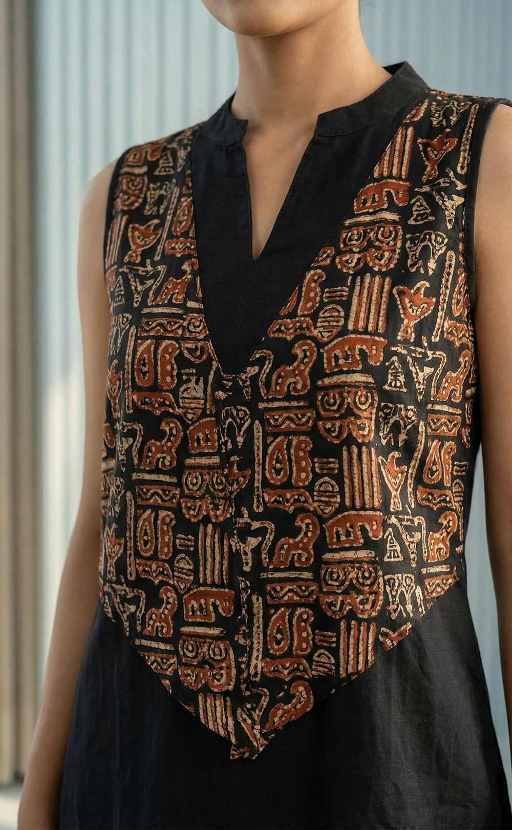 Black Cotton Plazo Set with Kalamkari Coat Pattren