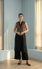 Black Cotton Plazo Set with Kalamkari Coat Pattren