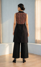 Black Cotton Plazo Set with Kalamkari Coat Pattren