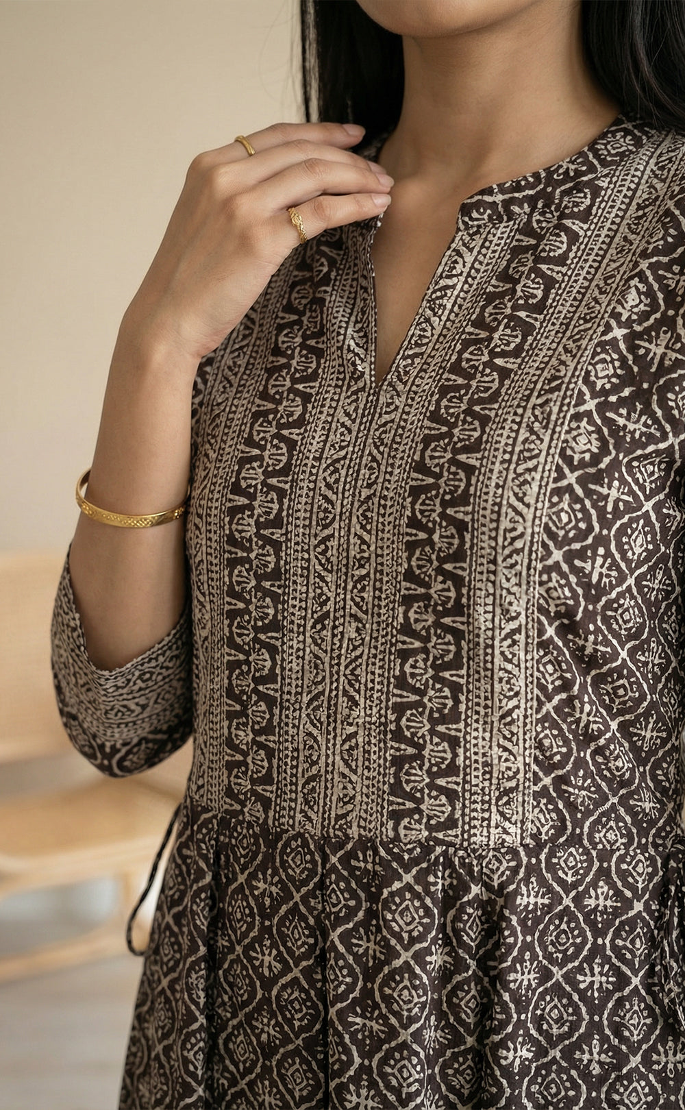 Black Grey printed Cotton Kurti Set with all over printed Dupatta