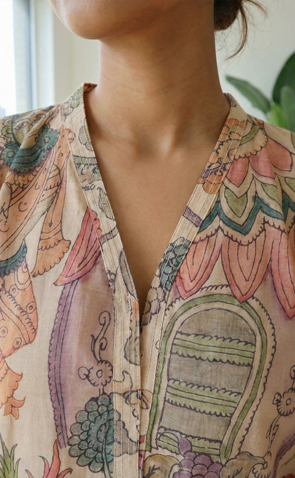 Cream Cotton Kalamkari Printed Co-ord Set