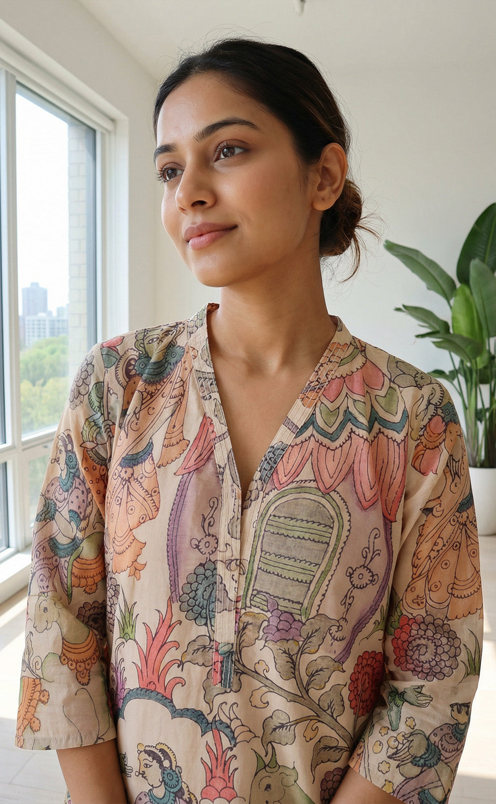 Cream Cotton Kalamkari Printed Co-ord Set