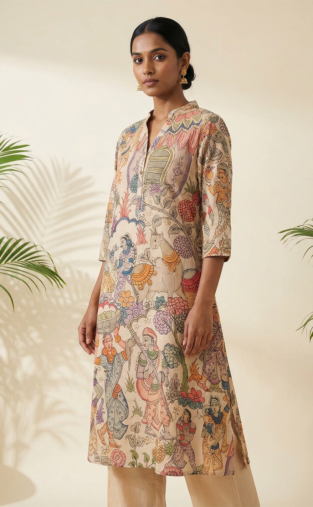 Cream Cotton Kalamkari Printed Co-ord Set