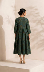 Forest Green Mal Cotton Ghera printed Flair Kurti