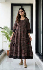 Black Cotton All-over Kalamkari Printed Kurti Set