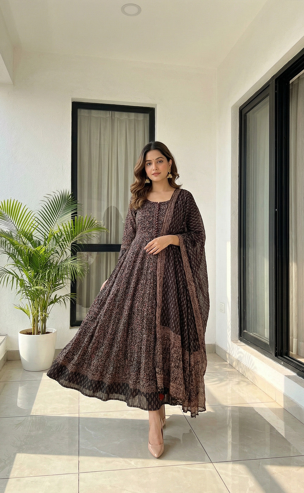 Black Cotton All-over Kalamkari Printed Kurti Set