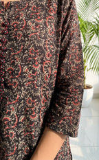 Black Cotton All-over Kalamkari Printed Kurti Set