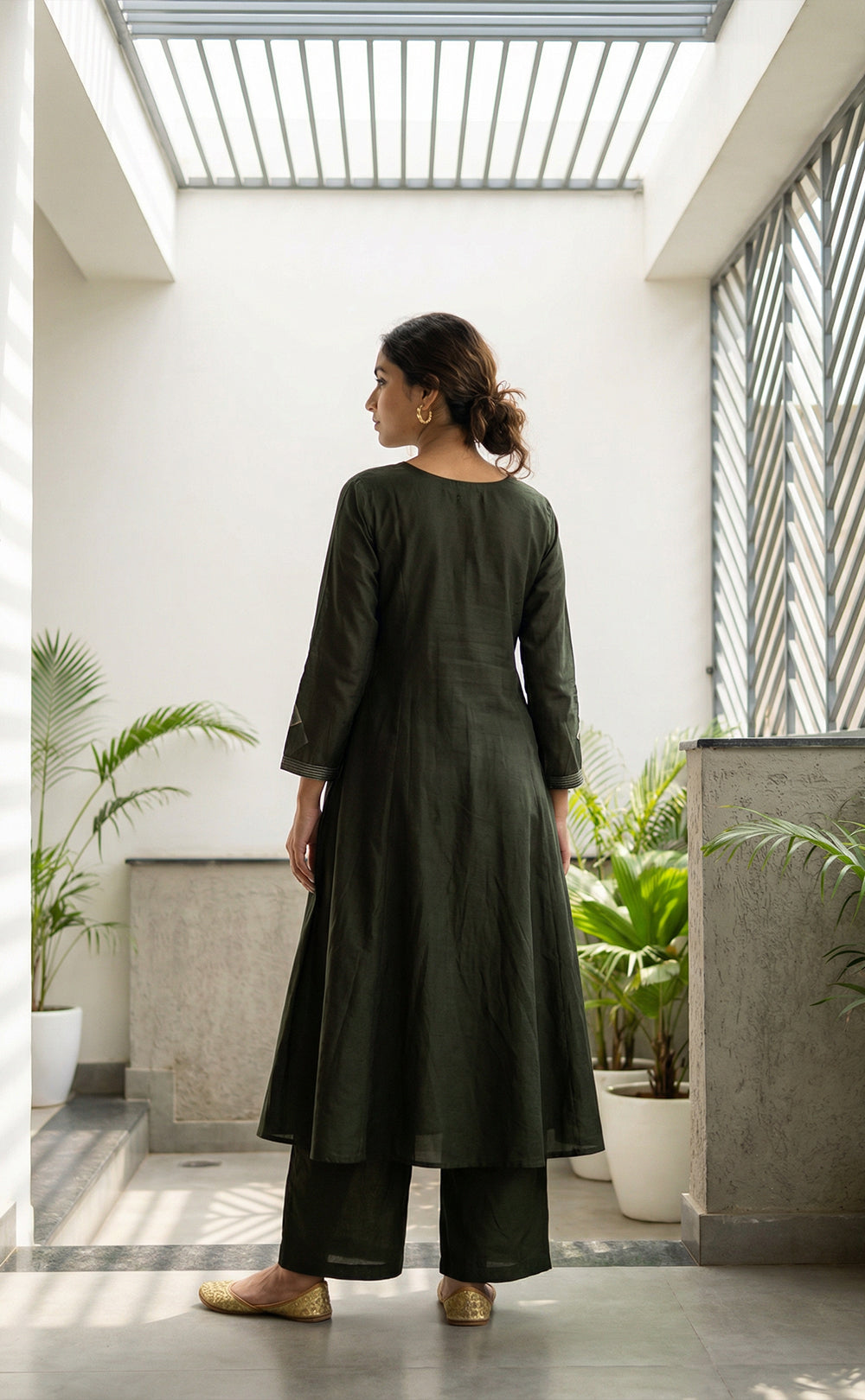 Forest Green Fancy Hand Embroidered Work Flare Kurti Set