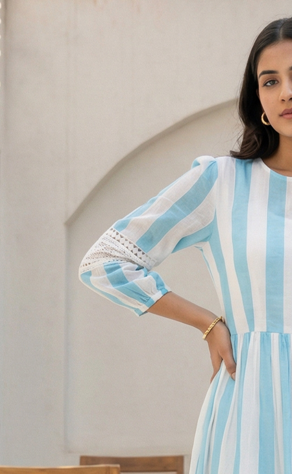 Sky Blue And Yellow Pure Cotton Inner With Embroidery Patch Pocket Work With Coat Indo Western