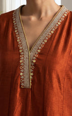 Rust Orange Fancy Zari Embroidery Work Chudidhar