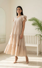 Cream Imported Fabric Frills Work Flair Kurti