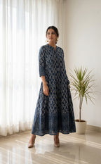 Blue Cotton All-Over Printed Kurti Set