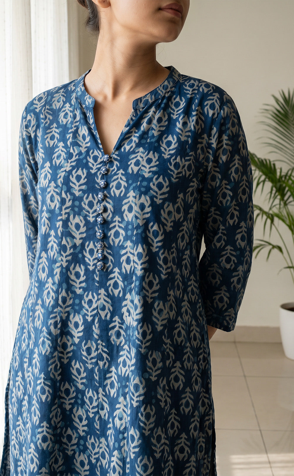 Blue Cotton All-Over Printed Kurti Set