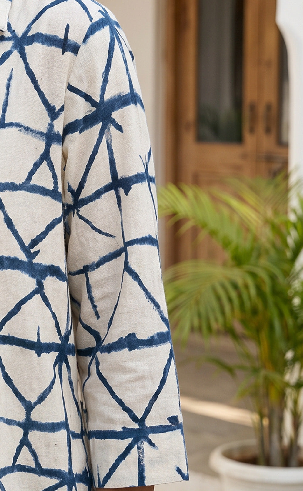 White And Blue Cotton Geomentrical Print Co-ord Set