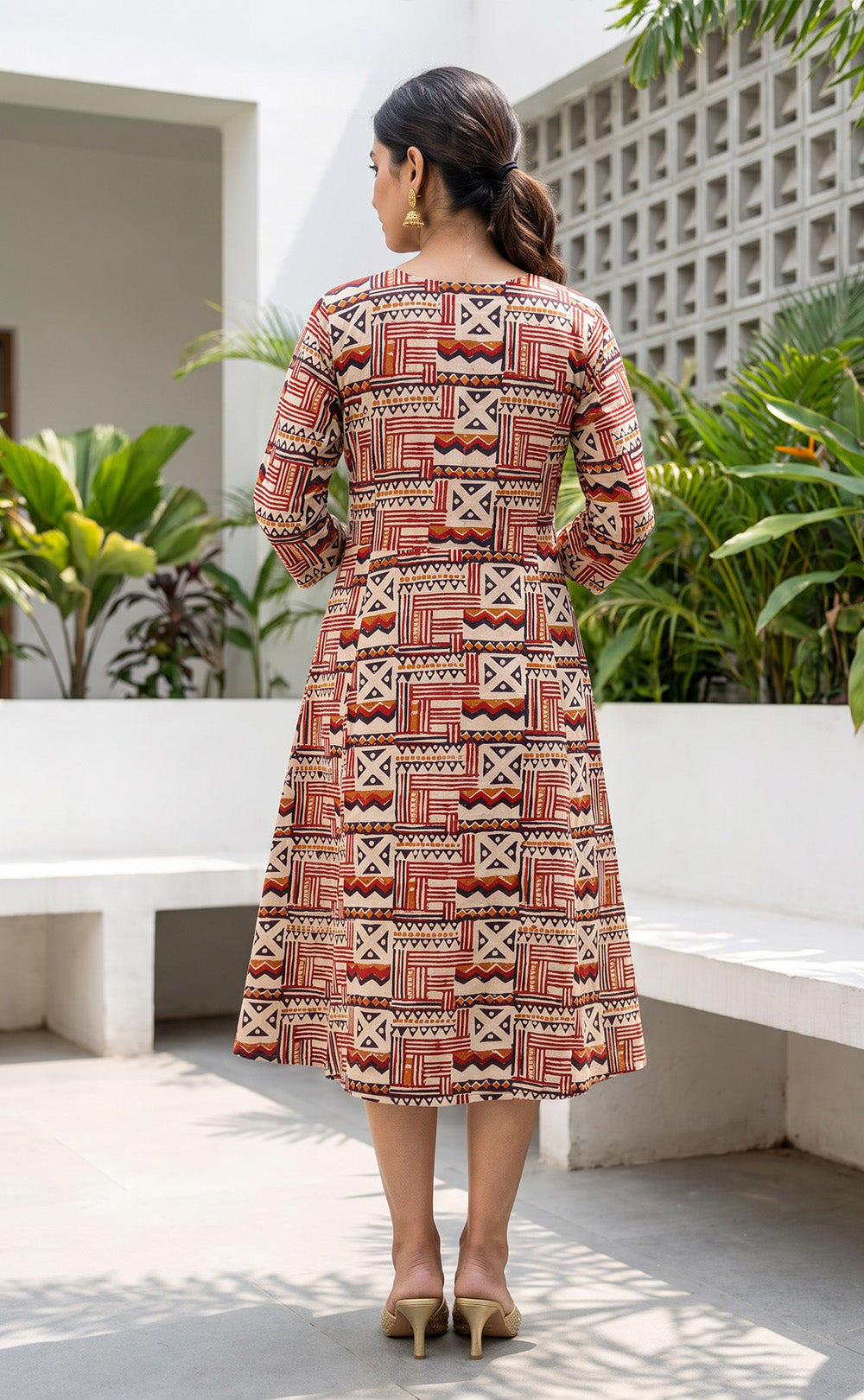 Maroon Cotton All-Over Kalamkari Printed Flare Kurti