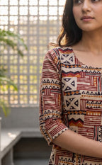 Maroon Cotton All-Over Kalamkari Printed Flare Kurti