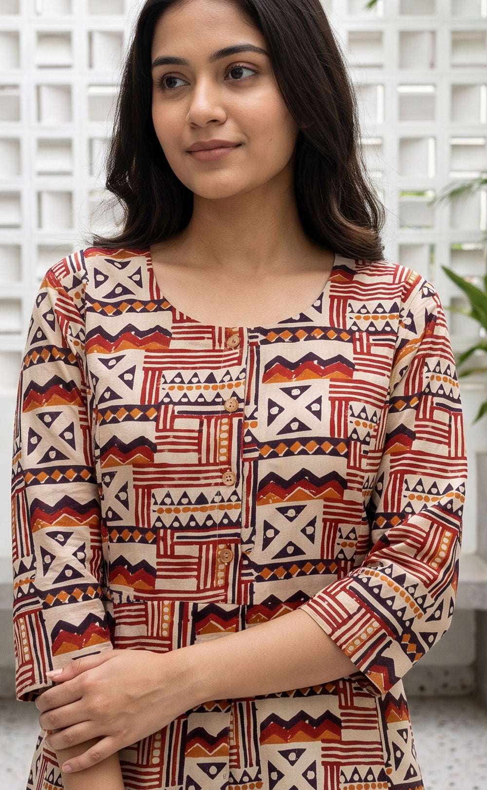 Maroon Cotton All-Over Kalamkari Printed Flare Kurti