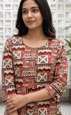 Maroon Cotton All-Over Kalamkari Printed Flare Kurti